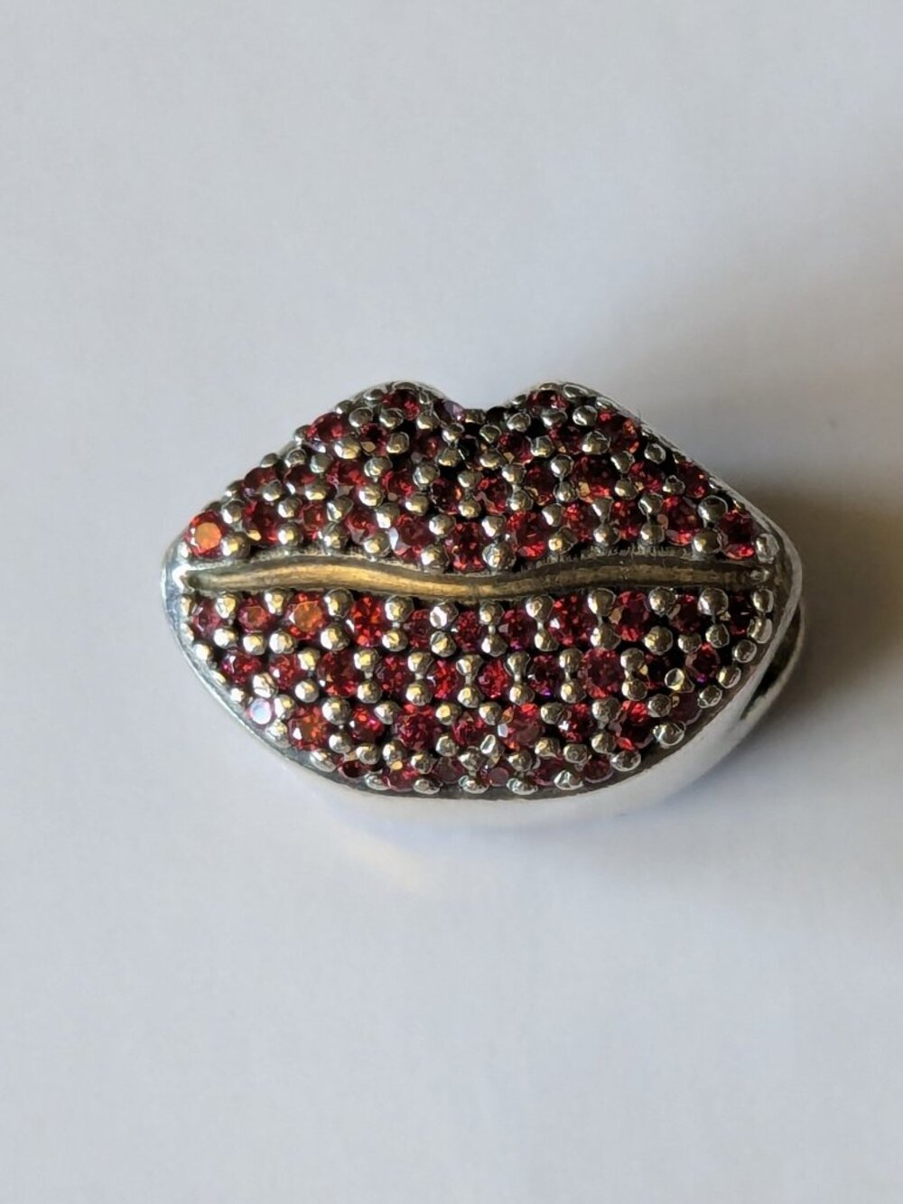 Pandora Red Pavé Emoji Lips 'Kiss More' Charm Sterling Silver (Retired)